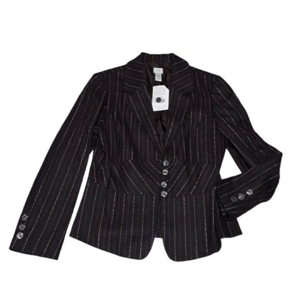 J. Jill Brown Blazer Pink Print Stripes Wool Blend Front Buttons Jacket Sz 12